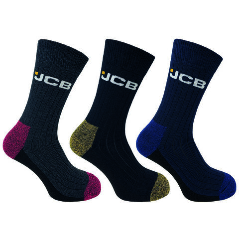 JCB Men's Assorted Coloured Stay Dry Boot Work Socks 6-11 (3 Pairs)