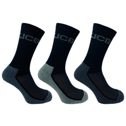 JCB Men's Black Cotton Rich Everyday Breathable Work Boot Socks 6-11 (3 Pairs)