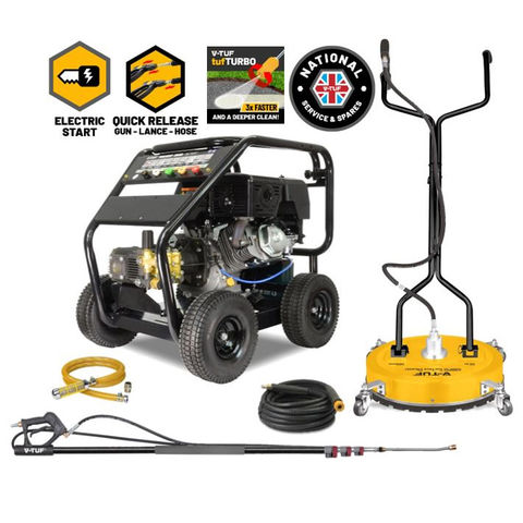 V-TUF TORRENT3RGB Industrial 15HP Gearbox Driven Petrol Pressure Washer Kit - 4000psi (275.7Bar)  - Electric Key Start - Property Cleaning Kit