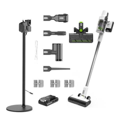 Greenworks 24V White Cordless Brushless Stick Vacuum Deluxe with 6 Accessories (incl. 4.0Ah Battery & Super Stand Charger)
