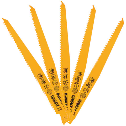 DeWalt 150mm Bi-Metal Reciprocating Saw Blades (5 Pack) - For Fast Cuts In Wood With Nails