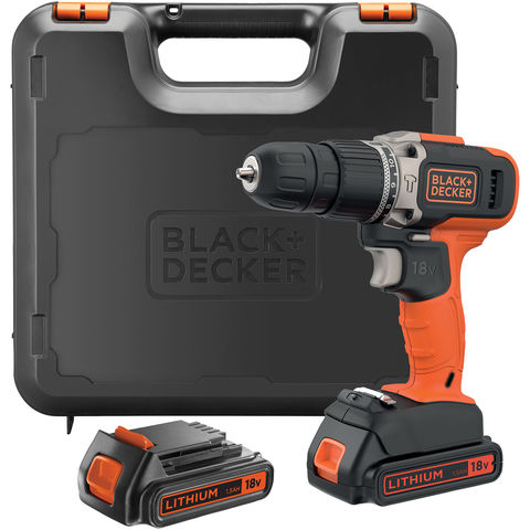 Black+Decker BCD003 18V Hammer Drill & 2 x 1.5Ah Batteries in Kit Box