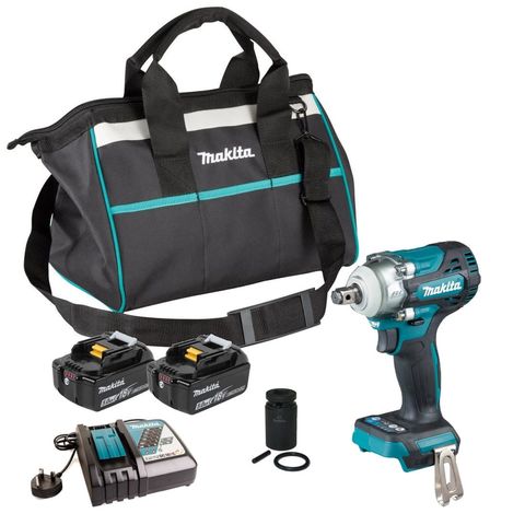 Makita DTW300TX2 18V LXT Impact Wrench with 2 5Ah Batteries, Charger and Bag