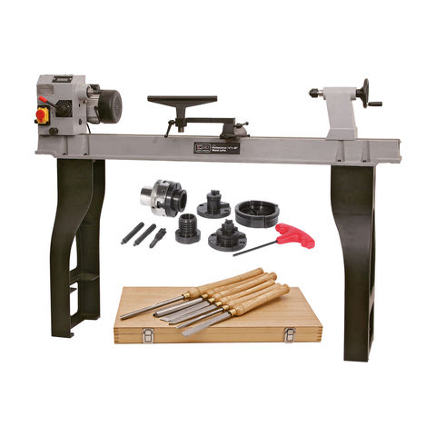 SIP 01940MM 14" x 43" Wood Lathe, Chuck and Chisel Set