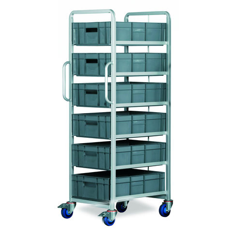 Topstore Braked 6 Tier Euro Container Tray Trolley with 6 30 Litre Containers
