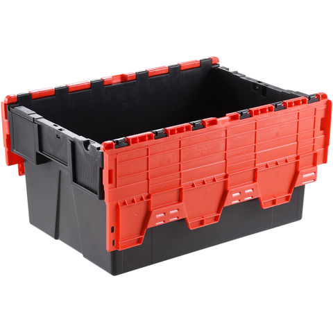Barton ALC6440/RD/2 77L Attached Lid Euro Container Red/Black (2 Pack) 