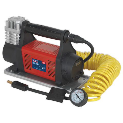 Sealey MAC07 12V Heavy-Duty Tyre Inflator/Mini Air Compressor 7.5m Hose ...