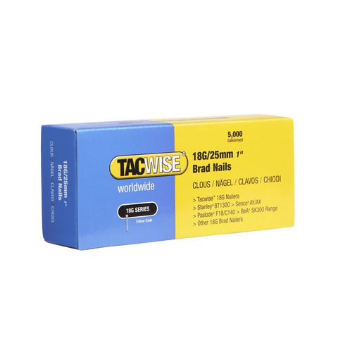 Image of Tacwise Tacwise 0396 18G 25mm Galvanised Brad Nails (5000 Pack)