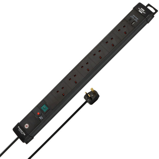 Brennenstuhl Premium Line Power Strip With 6 Sockets & 1x Usb-c 1x Usb-a Port