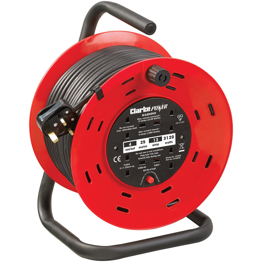 Clarke CCR25 4 Socket 25m Cable Reel With Thermal Cut Out (230V ...