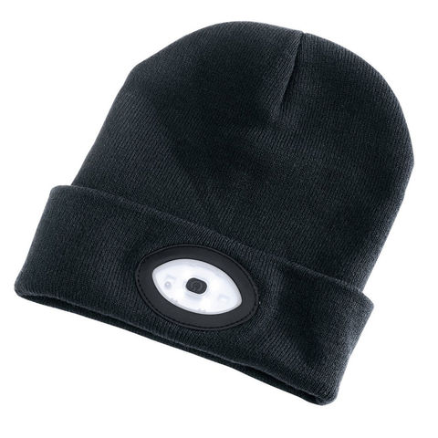 Draper Beanie Hat (One Size) with Rechargeable Torch: 1W - 100 Lumens - Black