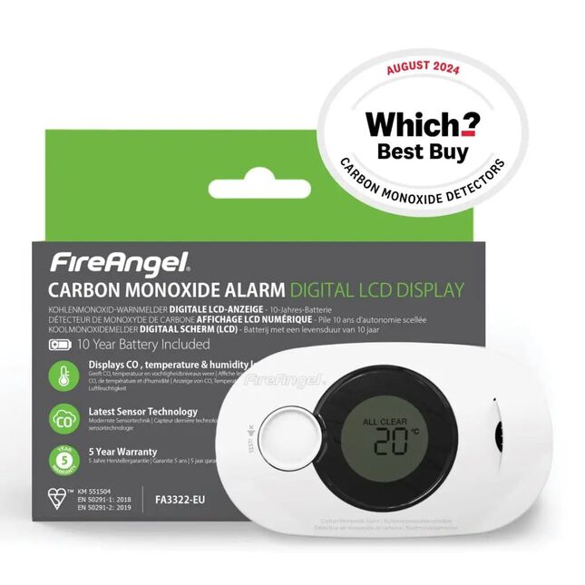Image of FireAngel FA3322-EUX10 10 Year Digital CO Alarm - Sealed for Life Battery