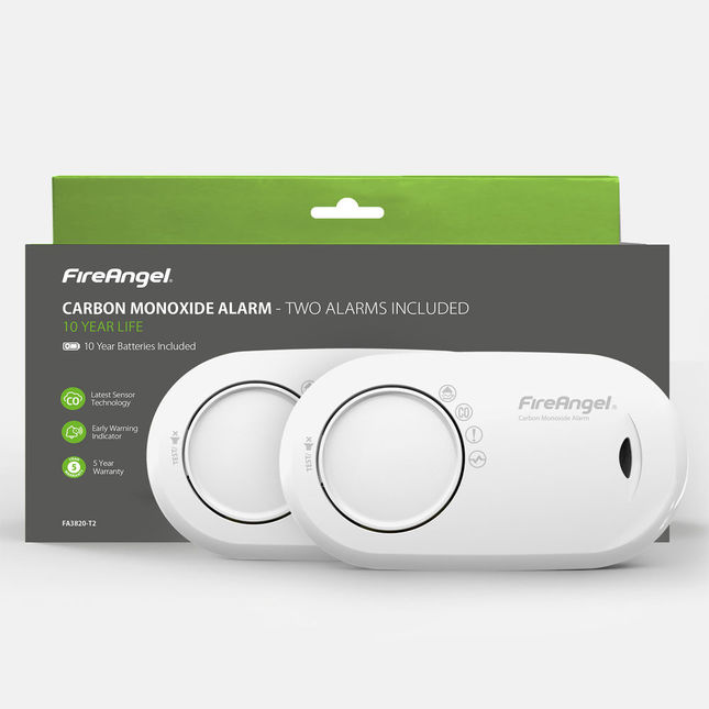Image of FireAngel FA3820-T2 Carbon Monoxide Alarm Twin Pack with 10 Year Lifetime Battery