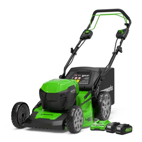 Greenworks 48V 46cm Cordless Brushless Self Propelled Lawnmower (2 x 4Ah batteries & charger)