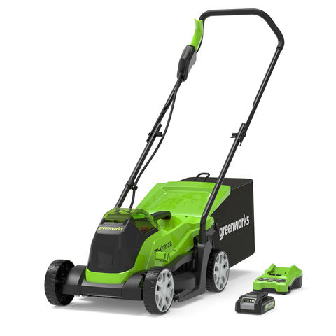 Greenworks 33cm Cordless Lawnmower 24V  with 1 x 2Ah Battery & Charger