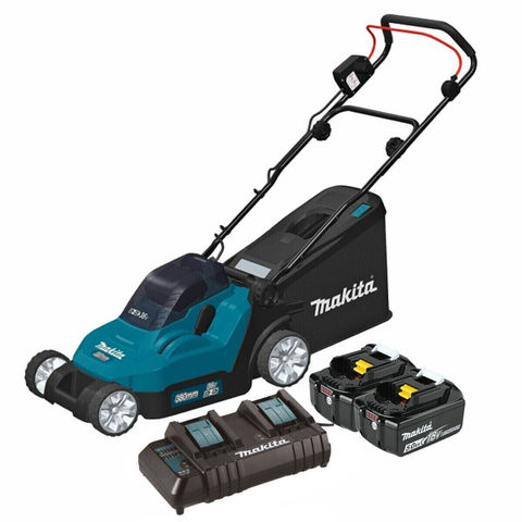 Makita DLM382CT2 LXT 18V x 2 38cm Cordless Lawnmower with 2 x 5Ah Batteies & Charger