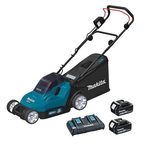 Makita DLM382PG2 LXT 18V 38cm Lawnmower with 2 x 6Ah Batteries & Twin Port Charger