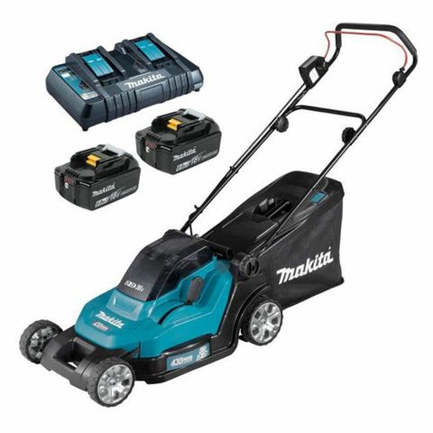 Makita DLM432PG2 LXT 18V 43cm Lawnmower with 2 x 6Ah Batteries & Twin Port Charger