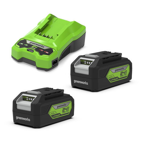 Greenworks 24V 2 x 4Ah Batteries & Universal Charger Kit