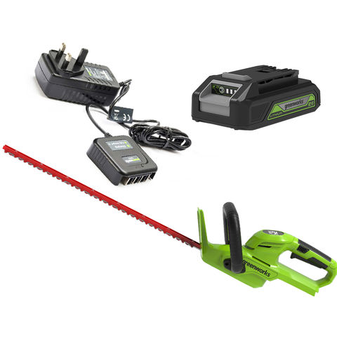 Image of Greenworks Greenworks 56cm Hedge Trimmer with Twist Handle, 2.0Ah Battery & 0.5A Charger