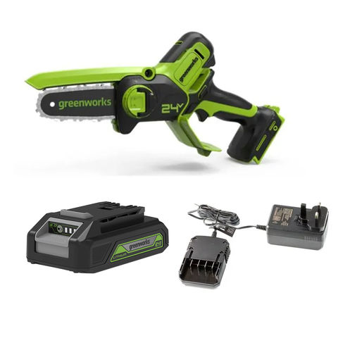 Greenworks 24V 10cm Mini Chainsaw with 2.0Ah Battery & 2A charger