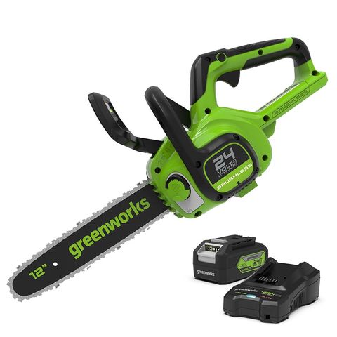Greenworks 24V 30cm Brushless Chainsaw with 2Ah Battery & Charger