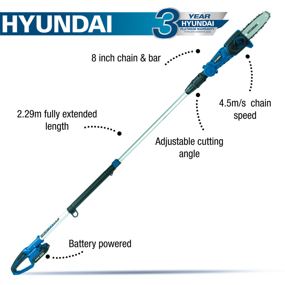 Hyundai HY2192 20V LiIon Cordless Longreach Pole Saw / Pruner with
