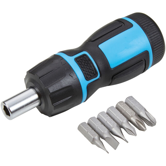 Image of BlueSpot 6 in 1 1/4" Stubby Reversible Ratchet Screwdriver