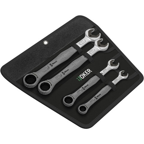 Image of Wera Wera 073290 4 piece 10 - 19mm Joker Spanner Ratchet Combination Set in Clam Shell & Pouch