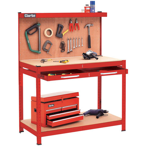 Clarke CWB-R1B Workbench with Pegboard Back Panel & Large Drawer