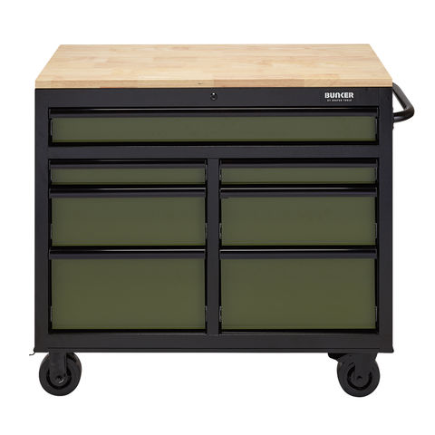 BUNKER® 08221 7 Drawer 41" Workbench Roller Tool Cabinet - Green