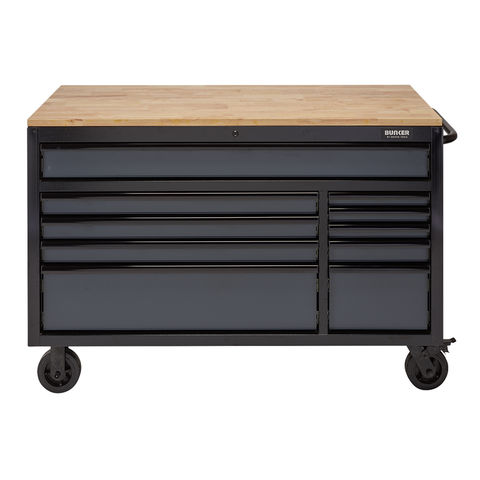 BUNKER® 08227 10 Drawer 56" Workbench Roller Tool Cabinet - Grey