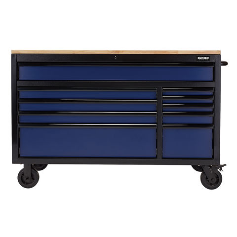 Image of Draper Draper BUNKER® 08237 10 Drawer 56" Workbench Roller Tool Cabinet - Blue