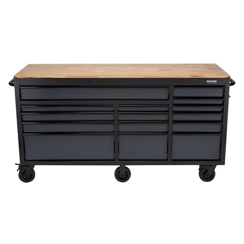 BUNKER® 08241 72" Workbench Roller Tool Cabinet, 15 Drawer, Grey