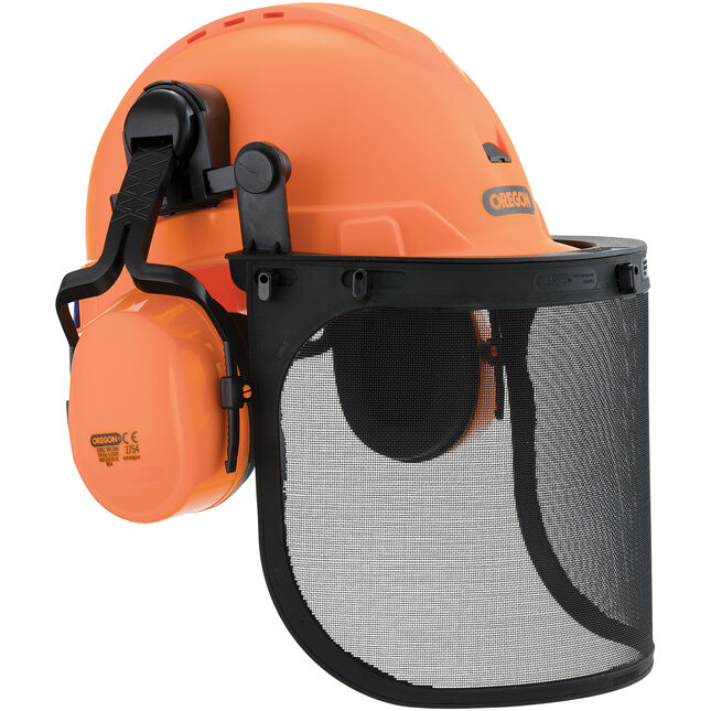 Image of Oregon 675100 Protect Chainsaw Safety Helmet with Ear Muff and Mesh Visor