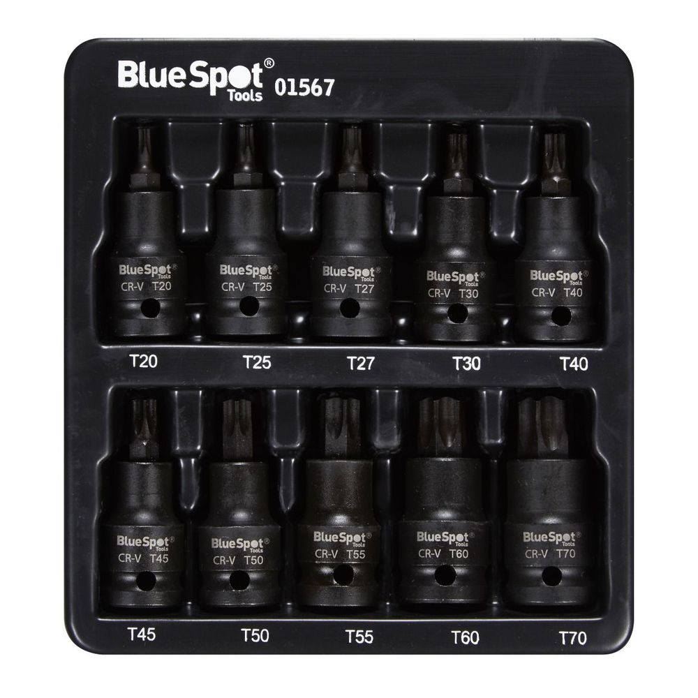 BlueSpot 10 piece 1/2" Impact Torx Bit Sockets (T20T70) Machine Mart