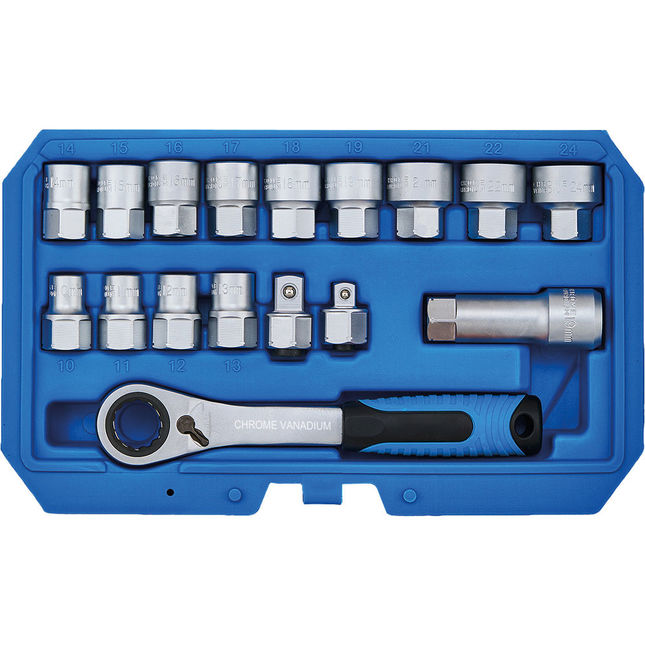 Blue Spot 01616 3/8" & 1/2" Multi Fit Pass Through Socket Set 17 Pc