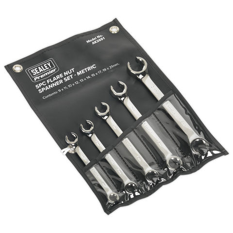 Image of Sealey Sealey AK2651 5 piece 9 - 21mm Flare Nut Spanner Set