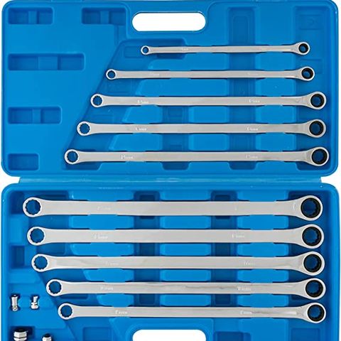Image of Blue Spot Tools BlueSpot 10 Piece 8 - 19mm Extra Long Ratchet Ring Spanner and Adaptor Set
