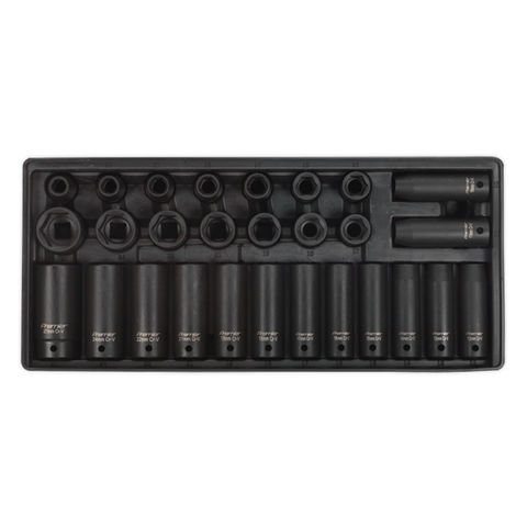 24-Piece SAE & Metric Impact Socket Set - 1/2" Drive, 6-Point Deep Sockets, Black Oxide Finish