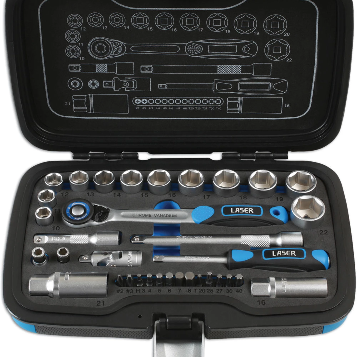 Laser 6918 34 Piece 3/8'' & 1/4'' Drive Metric Socket Set