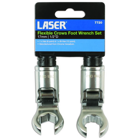 Image of Laser Laser 7720 1/2" Drive 2 Piece Flexible Crows Foot Spanner Set 17mm