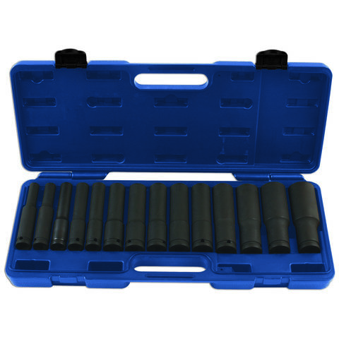 24-Piece SAE & Metric Impact Socket Set - 1/2" Drive, 6-Point Deep Sockets, Black Oxide Finish