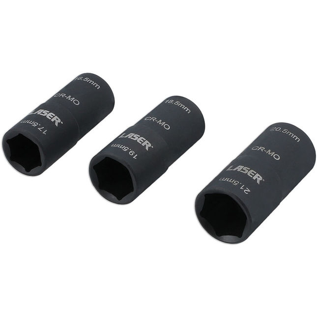 Laser 8214 1/2"d Double Ended Damaged Wheel Nut Socket Set 3pc