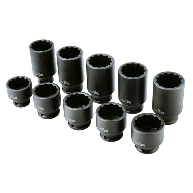 Laser 8700 1/2"d Impact Hub Nut Socket Set 10pc