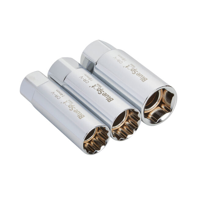 Blue Spot 1582 3-piece 3/8" Drive Thin Wall Spark Plug Sockets 14 - 18mm