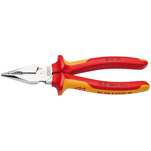 Knipex 08 26 185 SB 185mm VDE Needle-Nose Multi Grip Combination Pliers chrome plated 