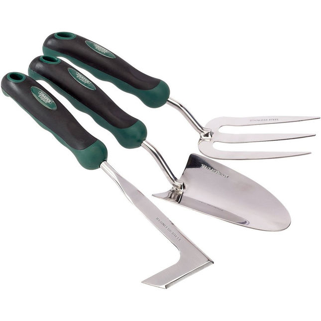 Draper 27436 Stainless Steel Heavy Duty Soft Grip Fork Trowel & Weeder Set (3pc)