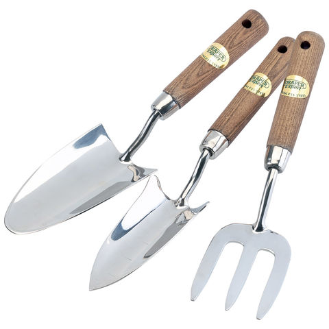 Image of Draper Draper FTT/ASH/SET Stainless Steel Hand Fork and Trowels Set with Ash Handles (3 Piece)