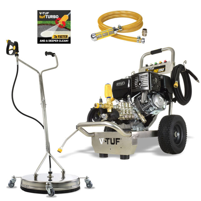 View V-tuf Dd130 Kit1 4350psi- 300bar Max- 15l/min Industrial 13hp Honda Driven Petrol Pressure Washer & 21" Tufturbo Stainless Steel Surface Cleaner